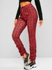Plaid Pocket High Waisted Stacked Pants L Red