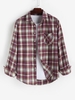 Plaid Pocket Long Sleeve Shirt M Deep red