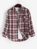 Plaid Pocket Long Sleeve Shirt S Deep red
