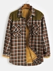 Plaid Pocket Patched Fluffy-lined Shirt 3xl Red wine