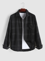 Plaid Pocket Shirt L Black