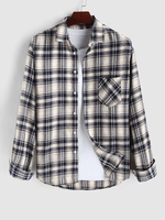 Plaid Pocket Shirt L Coffee