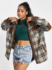 Plaid Pockets Corduroy Panel Cargo Jacket S Coffee