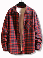 Plaid Print Applique Button Up Pocket Shirt Xl Red