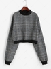 Plaid Print Batwing Sleeve Cropped Sweatshirt M Gray