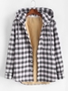 Plaid Print Button Up Hooded Pocket Fleece Jacket 2xl Black