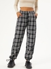 Plaid Print Casual Pants S Black