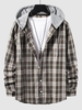 Plaid Print Contrasting Hooded Shirt Xxl Brown bear