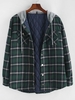 Plaid Print Double Pockets Hooded Flannel Padded Jacket 2xl Deep green