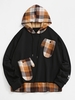 Plaid Print Glove Pockets Faux Twinset Fleece Hoodie Xl Black