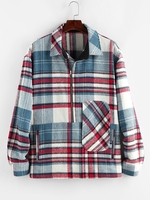 Plaid Print Half Zip Wool Blend Jacket Xl