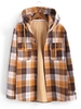Plaid Print Hooded Double Pockets Fleece Jacket S Deep coffee