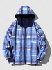 Plaid Print Hooded Zip Up Jacket L Day sky blue
