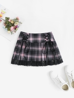 Plaid Print Lace Up Zipper Fly Skirt L Multi a