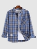 Plaid Print Pocket Letter Patched Shirt 2xl Blue