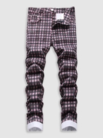 Plaid Print Pockets Zipper Retro Jeans 32 Concord