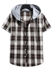 Plaid Print Short Sleeve Color Blocking Hooded Shirt M Wood