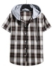 Plaid Print Short Sleeve Color Blocking Hooded Shirt Xxl Wood