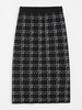 Plaid Side Slit Knitted Skirt Black