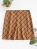 Plaid Slit A Line Skirt M Orange