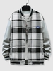 Plaid Spliced Letter Patched Baseball Jacket L Light gray
