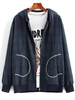 Plaid Stitching Pocket Hooded Zip Jacket 2xl Deep blue
