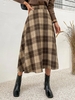 Plaid Swing Midi Skirt L Coffee