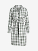 Plaid Tied Button Up Shirt Dress L Green