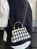 Plaid Top Handle Kiss Lock Handbag