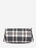 Plaid Tweed Cylinder Chain Shoulder Bag