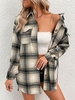 Plaid Wool Blend Belted Cargo Shacket L Coffee