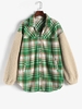 Plaid Wool Blend Faux Shearling Sleeve Teddy Coat M Green