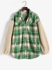 Plaid Wool Blend Faux Shearling Sleeve Teddy Coat S Green