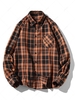 Plaid Zigzag Pattern Turndown Collar Flannel Shirt S Coffee