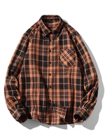 Plaid Zigzag Pattern Turndown Collar Flannel Shirt Xs Coffee