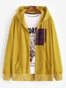 Plaid Zip Up Patch Corduroy Hooded Jacket Xl Yellow