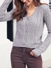 Plain Cable Knit Button Up Cardigan M Gray goose