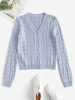 Plain Cable Knit Button Up Cardigan S Light blue