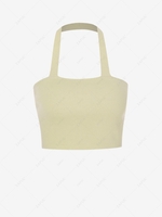 Plain Knitted Halter Crop Top L Light coffee