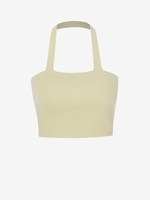 Plain Knitted Halter Crop Top M Light coffee