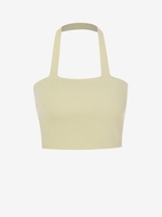 Plain Knitted Halter Crop Top S Light coffee
