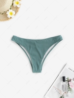 Plain Ribbed Cheeky Bikini Bottom M Green
