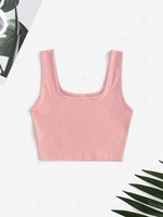 Plain Ribbed Cropped Tank Top L Light pink