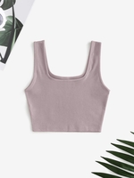 Plain Ribbed Cropped Tank Top L Mauve