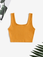 Plain Ribbed Cropped Tank Top L Yellow