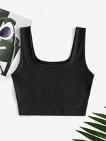 Plain Ribbed Cropped Tank Top S Black