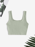 Plain Ribbed Cropped Tank Top S Light green