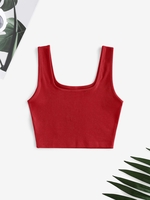 Plain Ribbed Cropped Tank Top S Red