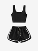 Plain Ribbed Top and Dolphin Shorts Set Black