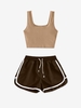 Plain Ribbed Top and Dolphin Shorts Set Light coffee